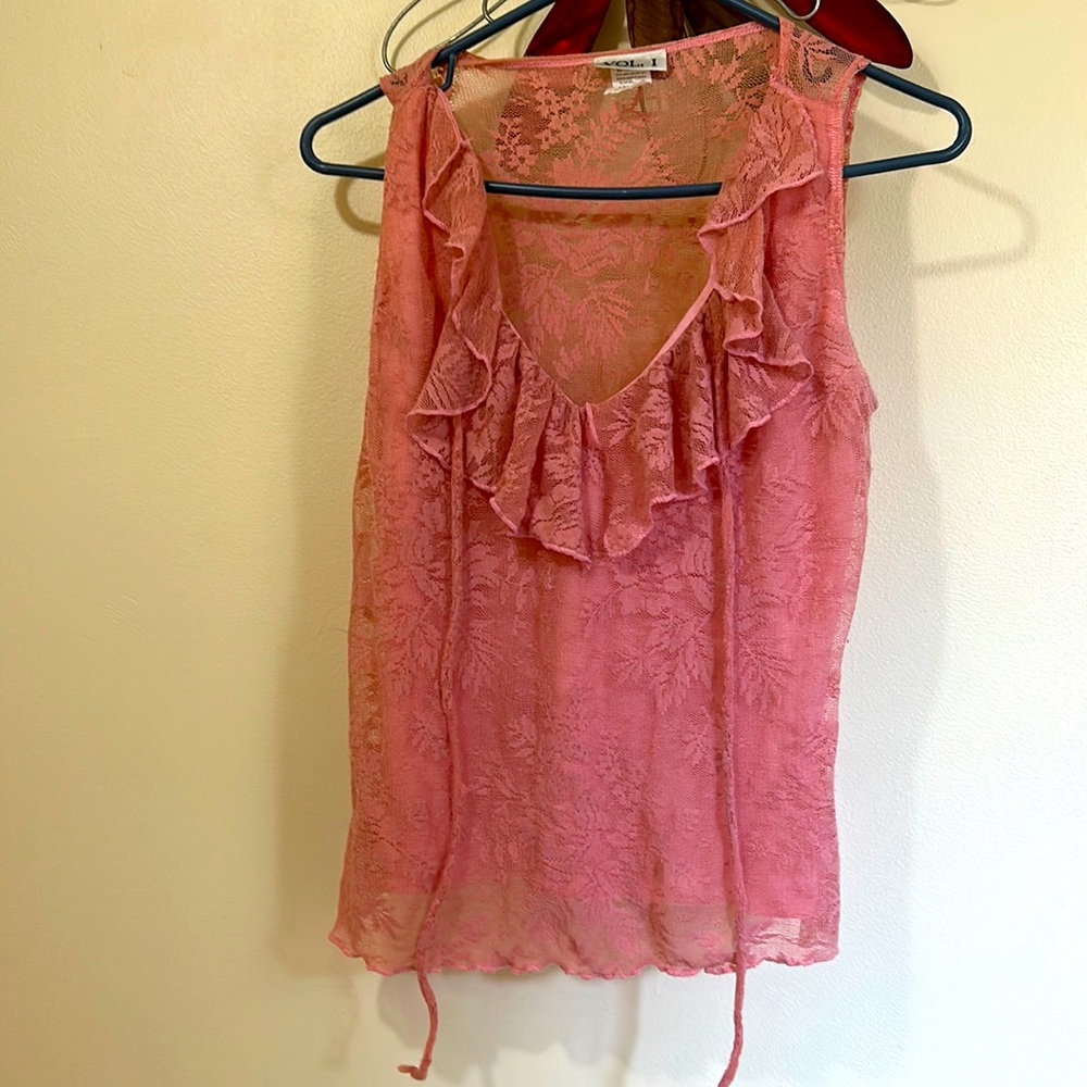 Vintage Pink Laced Top - Size Large
